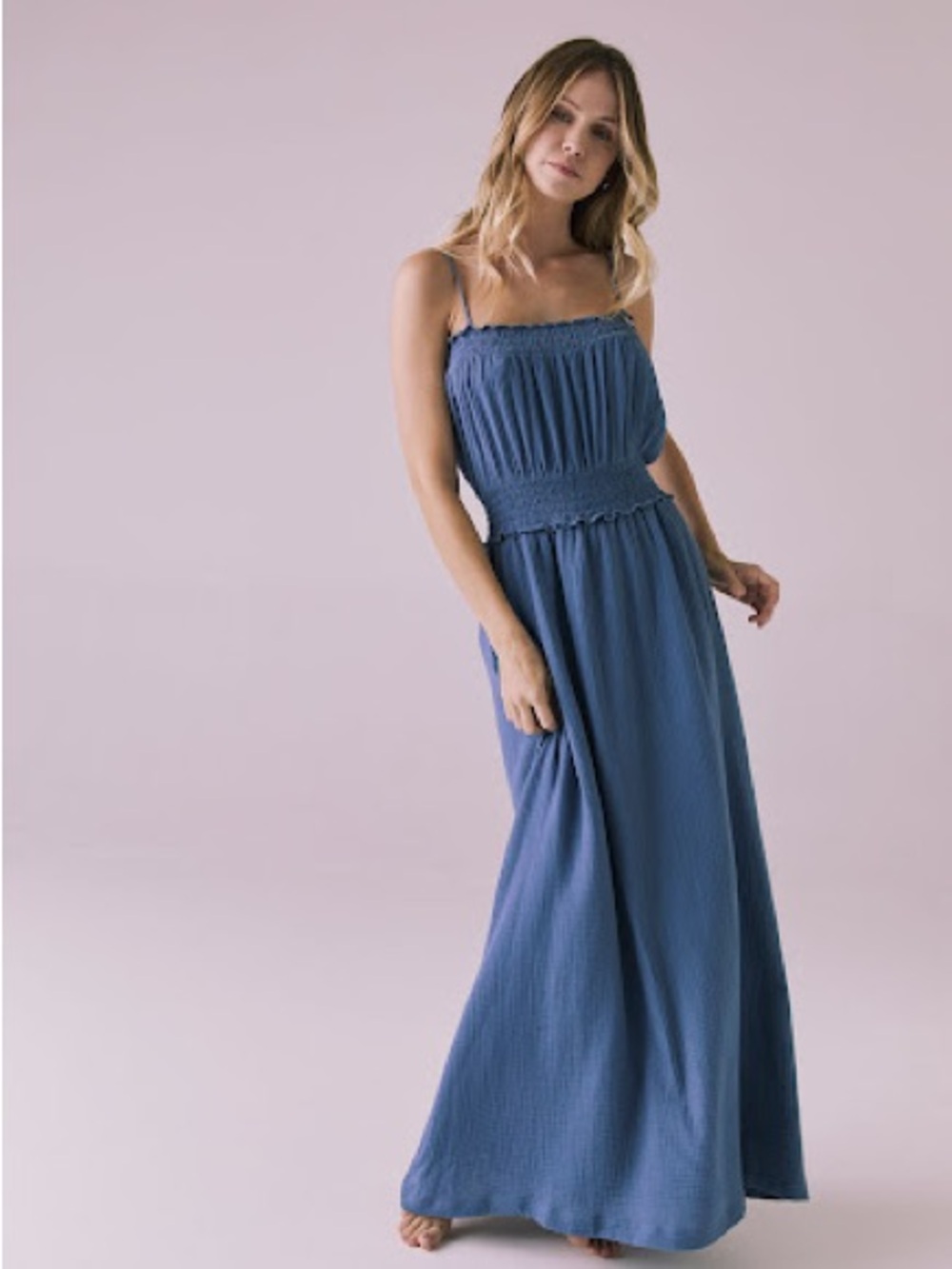 Chaser getaway Blue Smocked Waist Maxi Dress size medium